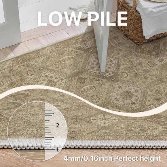 8x10 Nut Brown Area Rug, Washable, Non-Slip Vintage Chenille Distressed Carpet - Picture 4 of 8